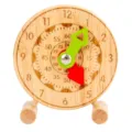Wooden educational clock learning toy for kids math teaching aid with colorful hands. - Natural 12H