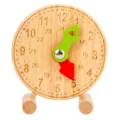 Wooden educational clock toy for kids learning time math teaching aid with movable hands. - Natural 24H