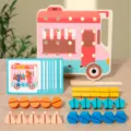 Kids Wooden Screw Building Blocks Toy Shape Matching Color Sorting Disassembly Set - Red Truck Design