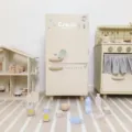 Wooden pretend play kitchen refrigerator toy set for kids nursery playroom simulation dollhouse. - Cream Wooden Refrigerator