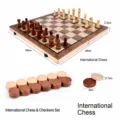 Wooden folding 2-in-1 chess and checkers set, non-magnetic wooden board game toys for kids. - Non-Magnetic 2-in-1 Chess Set