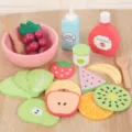 Kids wooden pretend play kitchen food toy set, simulation fruit and vegetable salad toys. - American Style Fruit Salad Bowls
