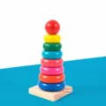 Holz Regenbogen Stapelring Turm Lernspielzeug für Kleinkinder und frühe Entwicklung - Mittlerer Turm (Farbbox)
