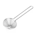 Stainless steel egg white separator detail shot showing spiral wire design and long handle. - S