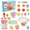 Wooden pretend play fast food hamburger kitchen toy set with fries and accessories - Burger Set B (YY-3484)