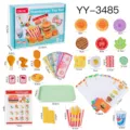 Wooden fast food hamburger toy kitchen pretend play set with fries trays and rich accessories - Burger Set C (YY-3485)