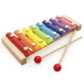 Detailed view of the colorful wooden xylophone toy with eight metal keys and two wooden mallets. - 8-Note Xylophone Toy