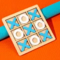 Houten Boter Kaas en Eieren bordspel, 3x3 raster interactief speelgoed met blauwe X en witte O. - Witblauw