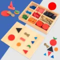 Montessori wooden early education shape matching toy set with sorting box and colorful blocks - Flat Grammar Symbols