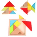 Wooden tangram puzzle set for kids, early educational brain teaser toy with beech wood geometric shapes. - L