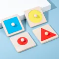 Montessori Holz Formensortierung Puzzlespiel Geometrie Brett Kleinkind Lernspielzeug - Blaues Quadrat mit einem Loch