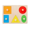 Holz Steckpuzzle für Kleinkinder, Montessori Lernspielzeug mit bunten geometrischen Teilen. - Geometrisches Formpuzzle mit 5 Löchern