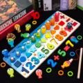 Houten Montessori vroegtijdig educatief wiskunde cijfers vormen sorteer en magisch visspel - CSDW005 telborden