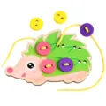 Wooden hedgehog threading toy, early educational button string game for toddlers and kids. - Hedgehog Button Threading Toy