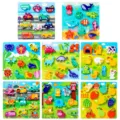 Set de rompecabezas de madera para ninos aprendizaje temprano animales dinosaurios - Serie de 8 rompecabezas