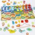 Wooden Montessori educational toy for kids, number matching puzzle and dinosaur puzzle board. - CSDW019 Dinosaur World Counting Board