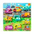 Jouet puzzle en bois de véhicules de chantier, tri de formes jeu éducatif précoce pour enfants. - Véhicule de chantier