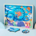Kinder Holz Ozean Tier Zahnrad Puzzle Spielzeug, Hand-Auge-Koordination Fruehfoerderung. - Zahnrad-Puzzle (Ozean)