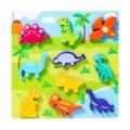 Puzzle dinosaure en bois pour enfants, blocs formes animaux colorés, jouet d'éducation précoce. - Dinosaure