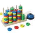 Wooden Montessori color matching beading toy for kids early education and learning skills. - Battle-Mode Double-Row Stacking Pegs