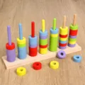 Wooden color sorting toy matching rings early educational montessori puzzle set for kids toddlers - Solid Wood 5-Color 7-Peg Stacker