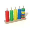 Wooden sorting stacking toy with colorful rings for early childhood education development. - Standard Single-Row Stacking Pegs
