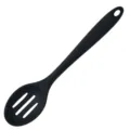 Black silicone slotted spoon, heat-resistant flexible cooking kitchen utensil in black. - Skimmer / Black