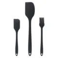 Set di 3 spatole e pennello da pasticceria in silicone nero per cottura e decorazione torte. - Set di 3 pezzi / Nero