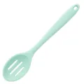 Mint green silicone slotted spoon kitchen cooking utensil, durable non-stick frying tool. - Skimmer / Green