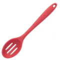Red silicone slotted spoon kitchen cooking utensil, flexible and heat resistant design. - Skimmer / Red