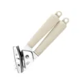 Handmatige roestvrijstalen blikopener met ergonomische crèmekleurige handgrepen. - Blikopener