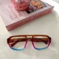 Doppelsteg Klarsichtbrille, modische Farbverlauf-Fassung Brille für den täglichen Gebrauch. - Tee und Blau Farbverlauf