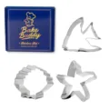 Set di tagliabiscotti a tema oceano in acciaio inossidabile con pinna, conchiglia e stella. - Imballaggio in scatola / Argento