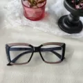 Chic color-block optical glasses frame, retro anti-blue light clear lens eyewear for daily wear. - Black Frame Patch Tea