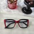 Stylish color block optical glasses frame for women and men, fashion retro clear anti-blue light. - Black Frame Patch Red