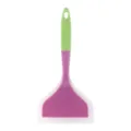 Green handle silicone spatula with translucent wide blade for cooking eggs and nonstick pans. - Pink Head & Green Handle