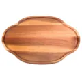 Close-up detail of natural acacia wood serving tray, featuring smooth curved edges and fine grain. - Ruyi Shape