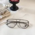 Retro double bridge translucent grey aviator eyeglasses stylish optical frame for daily wear - Transparent Gray