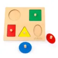 Montessori wooden geometric shape sorting board toy with colorful cognitive blocks for toddlers. - Geometric Shape Inset Panels