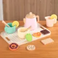 Holz Nachmittagstee Spielzeug Set Kinder Küche Teekanne Tassen Kekse Variante Ansicht - Rosa Nachmittagstee-Set