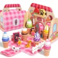 Set di gioco per gelateria in legno con scatola pieghevole e dessert colorati per bambini. - Borsa da Gelato Rosa