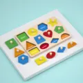 Montessori wooden shape sorting puzzle board, 12 holes geometric learning toy for toddlers. - 12-Color Shapes English Base Chart