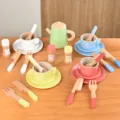 Holz Nachmittagstee Spielzeug Set für Kinder, farbige Teekanne und Tassen, Küche Spiel. - Zuckerdosen- & Teekannen-Set