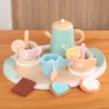 Wooden afternoon tea toy set for kids, simulation kitchen pretend play teapot and cups gift. - Dessert Afternoon Tea
