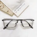 Gafas cuadradas negras con diamantes de imitación, montura elegante para mujer. - Montura Negra Lente Transparente