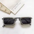 Gafas de sol cuadradas con pedrería para mujer, gafas de moda negras de estilo elegante. - Negro y Gris
