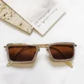 Gafas de sol cuadradas de pedrería para mujer, montura de metal con lentes marrones. - Marco Dorado Lente Té