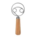 Wooden handle stainless steel dough whisk bread flour mixer baking tool for kitchen. - Small Double Ring