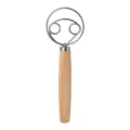 Stainless steel dough whisk with wooden handle for baking bread flour mixing tool. - Medium Double Ring