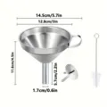 Juego de embudo de cocina de acero inoxidable con colador y cepillo de limpieza. - Tubo recto mediano (boca estrecha)
